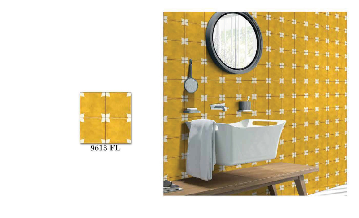 Moroccan Collection 9613 FL mustard patterned wall tile in a bathroom
